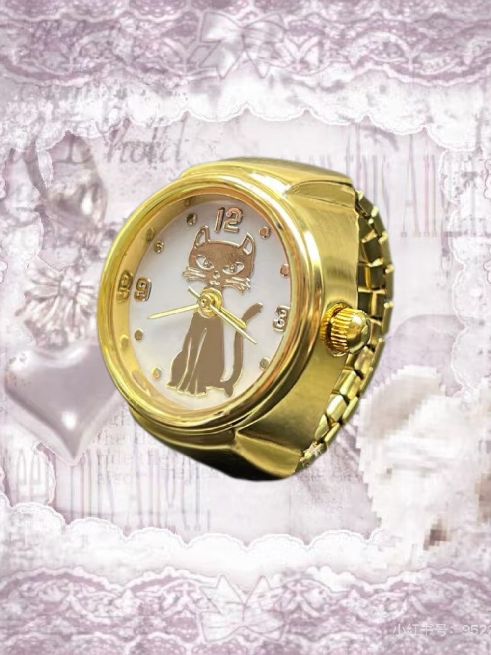 Gold Cat Face Ring Watch - Pet Cat Design